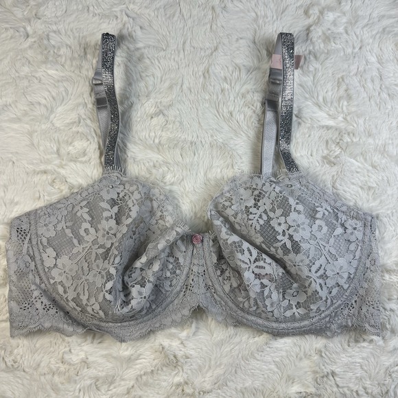 Victoria's Secret Other - Victoria's Secret Dream Angels Lace Balconette‎ Bra Sparkle Strap Gray 34C NWT